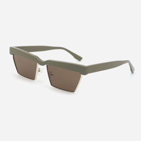 Rectangle Acetate And Metal Combined Unisex Sunglasses 25A8048