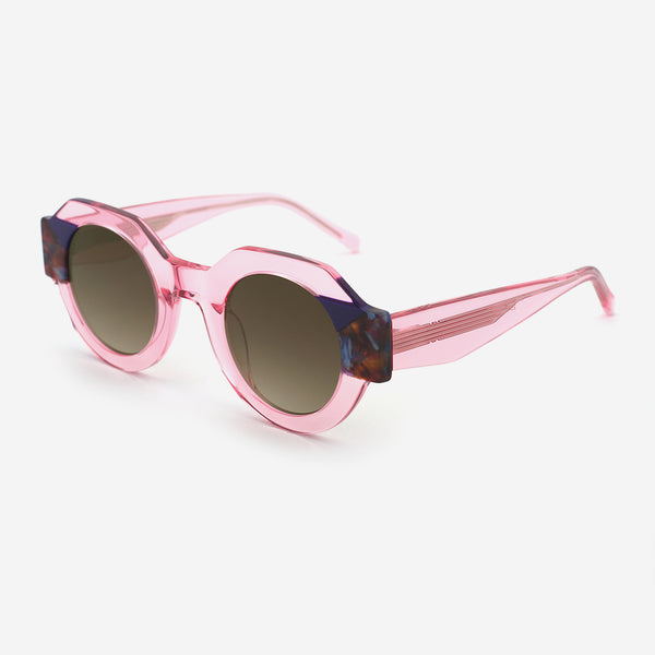 Polygon Round Laminated Acetate Women's Sunglasses 25A8065