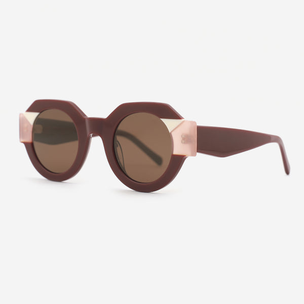 Polygon Round Laminated Acetate Women's Sunglasses 25A8065