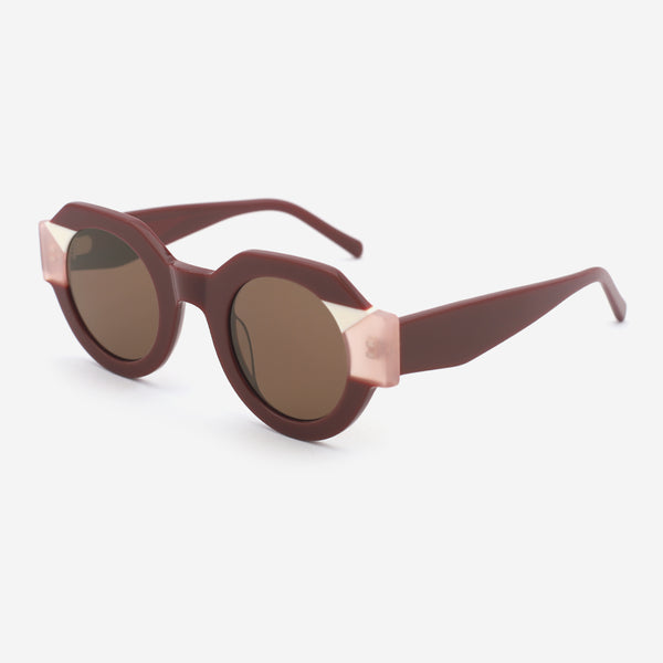 Polygon Round Laminated Acetate Women's Sunglasses 25A8065