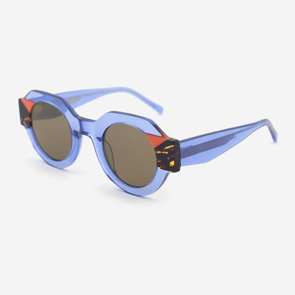 Polygon Round Laminated Acetate Women's Sunglasses 25A8065